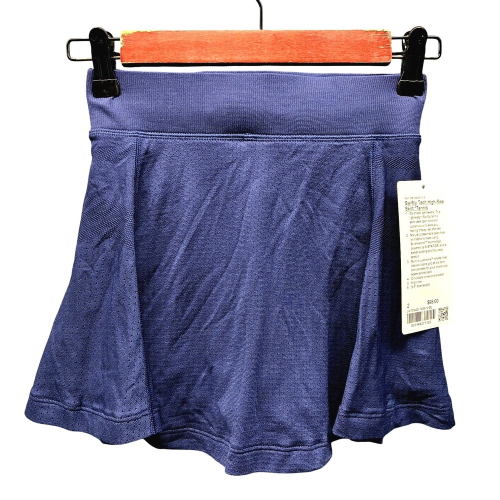 Lululemon Women's 2 Swiftly Tech Tennis Skirt Blue High Rise Athletic NWT